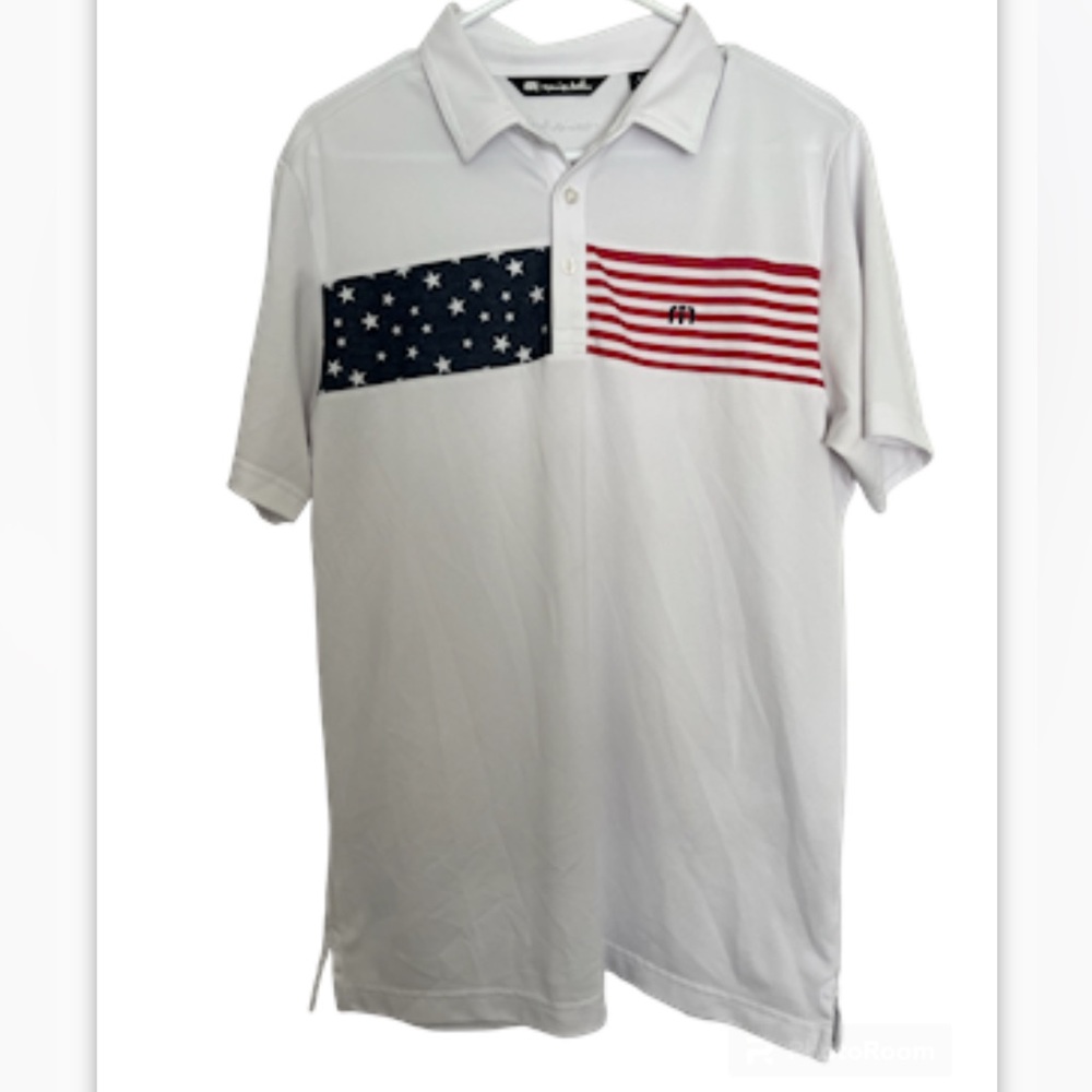 Travis Mathew Golf Polo Mens American Flag Red White Blue Collared Shirt (M)